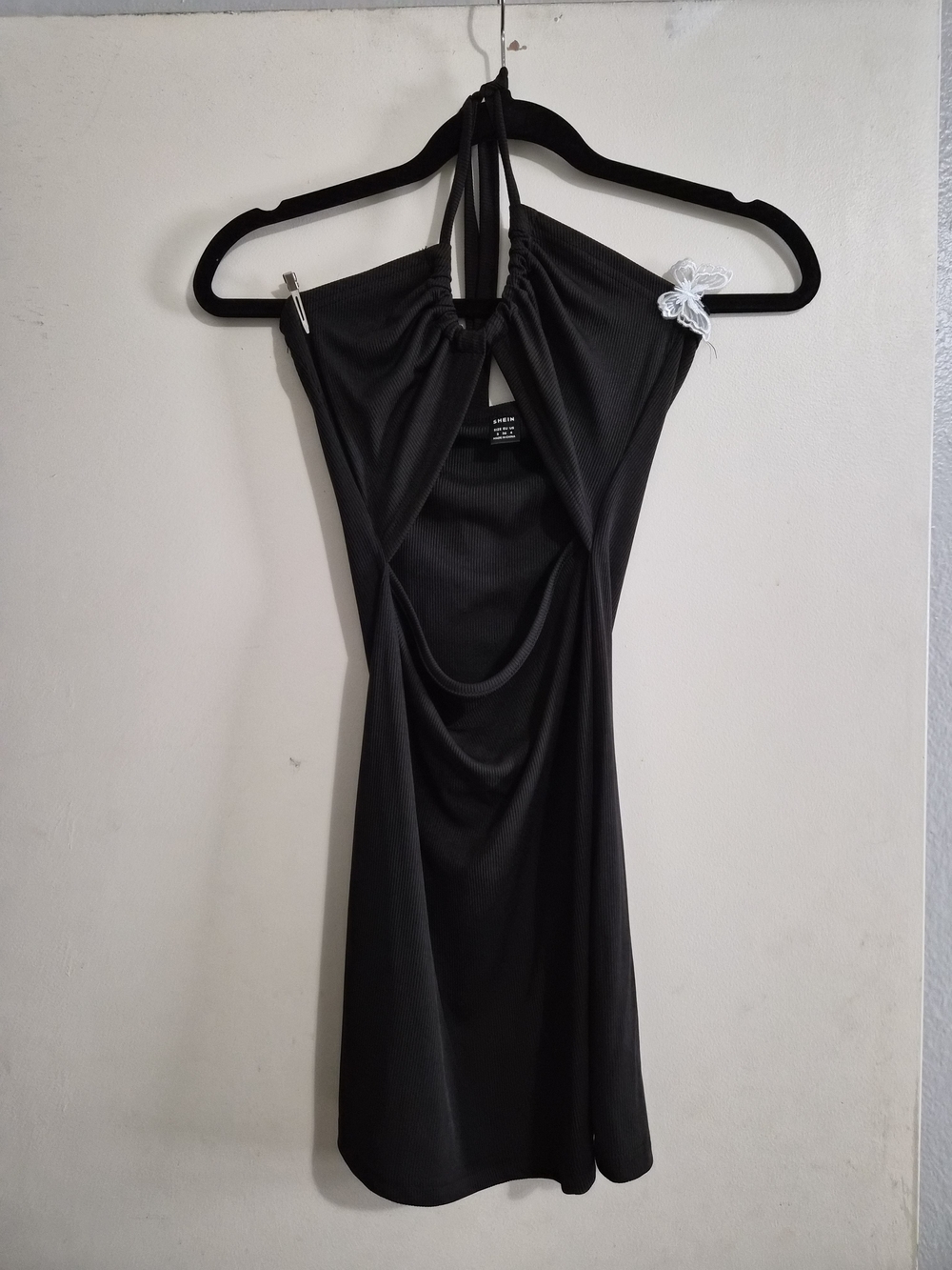 SHEIN Black Backless Halter Mini Dress